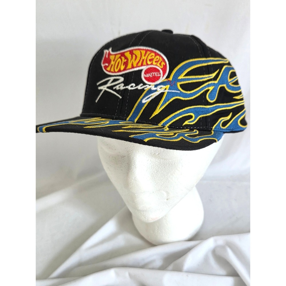 New Hot Wheels Racing Mattel Snapback Black Cap Blue/Yellow Flames Number 44